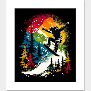 Snowboarding Snowboarder with Mountains Trees Posters and Art